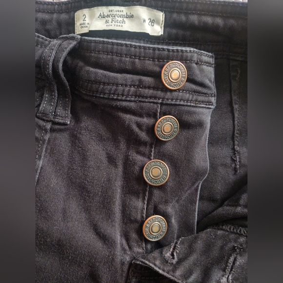 Abercrombie Black Skinny Jeans w/ Zipper Ankle, Waist Buttons - Picture 5 of 8